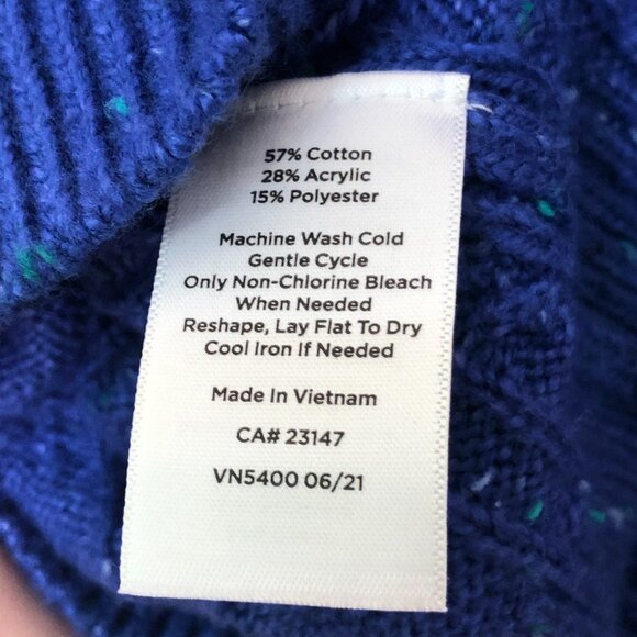 TALBOTS Women's Petite Blue Confetti-Flecked Cable Knit Crewneck Sweater MP - Picture 6 of 8